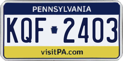 PA license plate KQF2403