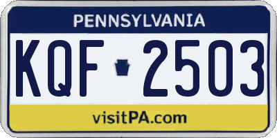 PA license plate KQF2503