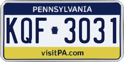 PA license plate KQF3031