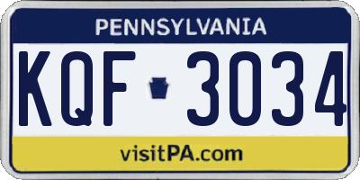 PA license plate KQF3034