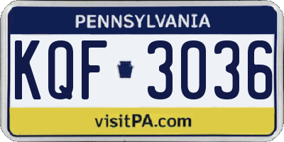 PA license plate KQF3036