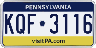 PA license plate KQF3116