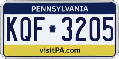 PA license plate KQF3205