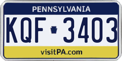 PA license plate KQF3403