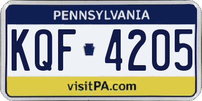 PA license plate KQF4205