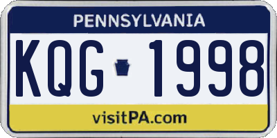 PA license plate KQG1998