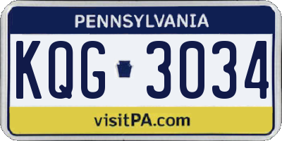 PA license plate KQG3034