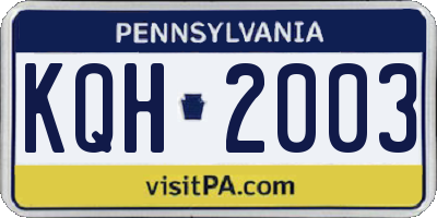 PA license plate KQH2003