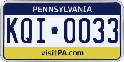 PA license plate KQI0033