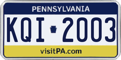 PA license plate KQI2003