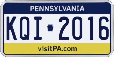 PA license plate KQI2016