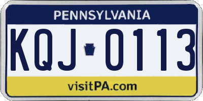 PA license plate KQJ0113