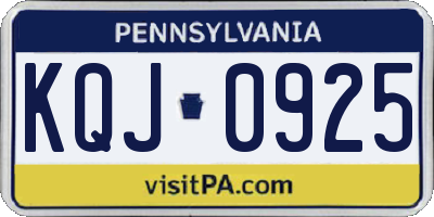 PA license plate KQJ0925