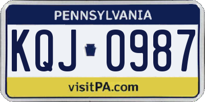 PA license plate KQJ0987