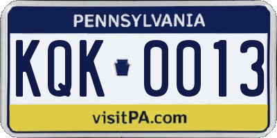 PA license plate KQK0013