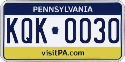 PA license plate KQK0030