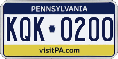 PA license plate KQK0200