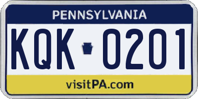 PA license plate KQK0201