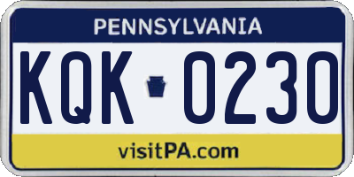 PA license plate KQK0230