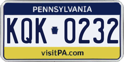 PA license plate KQK0232