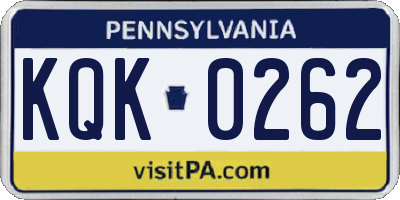 PA license plate KQK0262