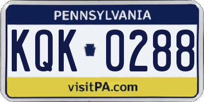 PA license plate KQK0288