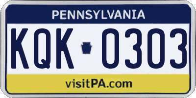 PA license plate KQK0303