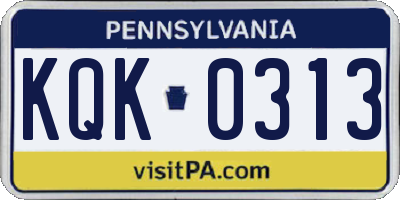 PA license plate KQK0313