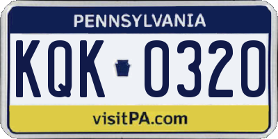 PA license plate KQK0320