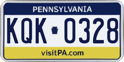 PA license plate KQK0328