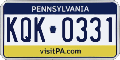 PA license plate KQK0331