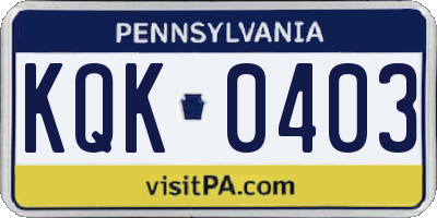 PA license plate KQK0403