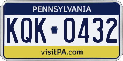 PA license plate KQK0432