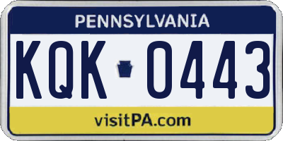 PA license plate KQK0443