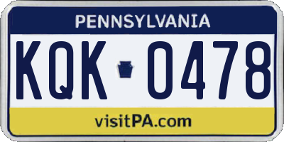 PA license plate KQK0478