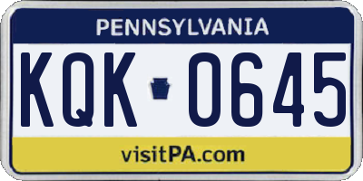 PA license plate KQK0645