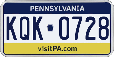 PA license plate KQK0728
