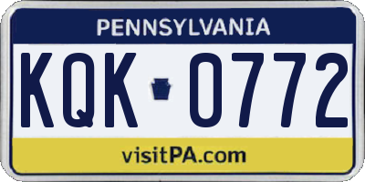 PA license plate KQK0772