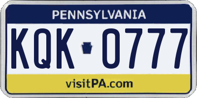 PA license plate KQK0777