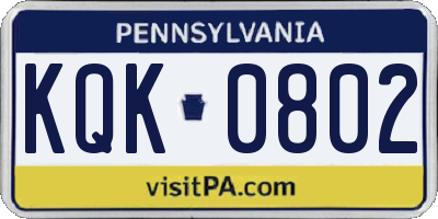 PA license plate KQK0802