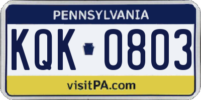 PA license plate KQK0803
