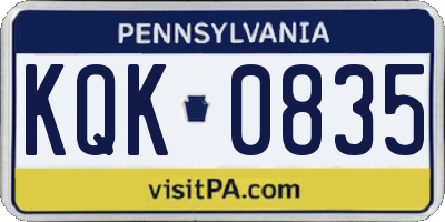 PA license plate KQK0835