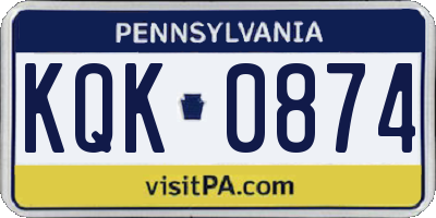PA license plate KQK0874