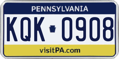 PA license plate KQK0908