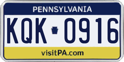 PA license plate KQK0916