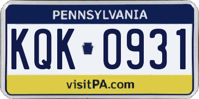 PA license plate KQK0931