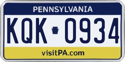 PA license plate KQK0934