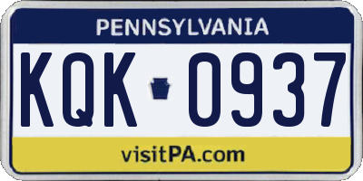 PA license plate KQK0937