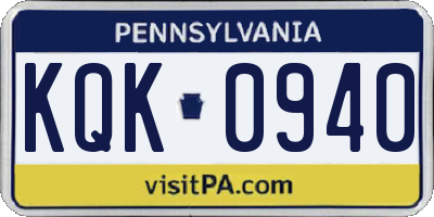 PA license plate KQK0940