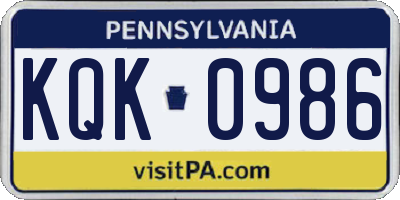 PA license plate KQK0986